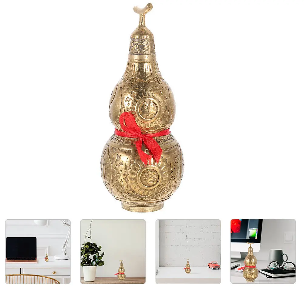 

HAMPPLIES Open Cover Copper Gourd Ornament Home Decor Tabletop Craft Figurine Housewarming Gift Room Accessory