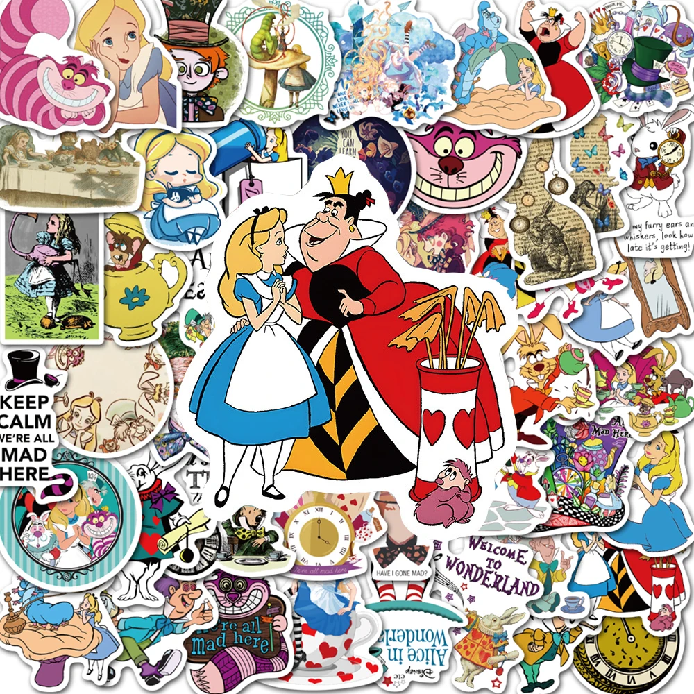 10/30/50pcs Adesivos de Desenhos Animados do Filme Disney Alice no País das Maravilhas, Adesivos Fofos para Meninas, DIY Scrapbook, Laptop, Guitarra, Anime, Graffiti