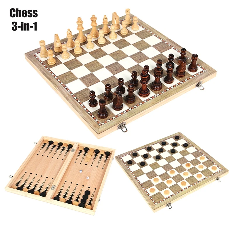 3 In 1 Wooden Chess And Checkers Set Magnetic Chess Board Set For Kids Adults Travel Portable Folding Chess Game Sets