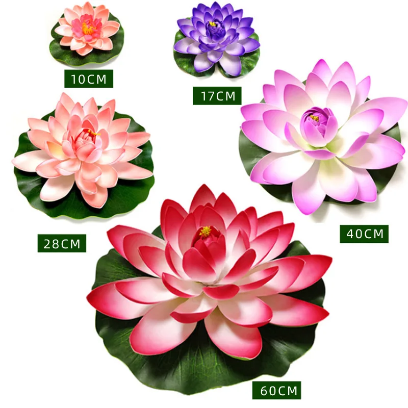 10/17/28cm Lotus Artificial Flower Floating Fake Lotus Plant Lifelike Water Lily Micro Landscape for Pond Garden Decor