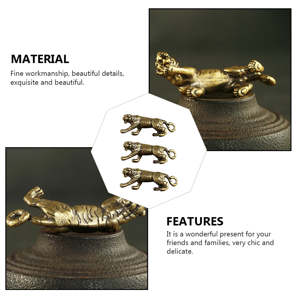 

3pcs Brass Tiger Pendants Retro Hollow Keychain Hanging Ornament Car Key Pendant Accessories Tiger Shape Decorative Key Ring