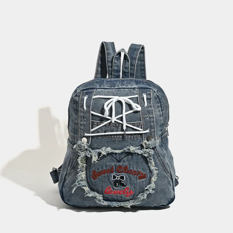 

Denim Jean Women Backpacks Preppy Style shoulder Bags Girls School Bags Embroidered letters daypacks Casual Travel Bagpack