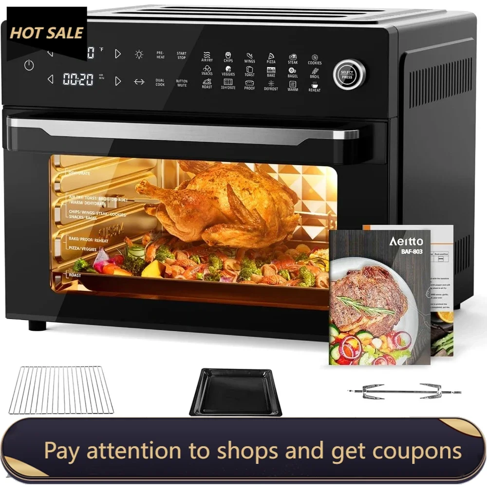 

32-Quart PRO Large Air Fryer Oven，Toaster Oven Combo，with Rotisserie, Dehydrator and Full Accessories，19-In-1 Digital Airfryer