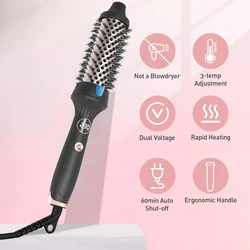 Thermal Brush 1.5 Inch Heated Curling Brush Ceramic Curling Iron Volumizing Brush Heating Round Brush Travel Hair Curler Comb