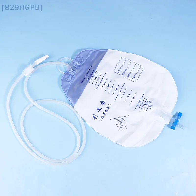 1500 مللي كيس بول معقم خارجي يمكن التخلص منه مع حبل PVC كيس تصريف البول أكياس جمع التبول مع قسطرة صمام متقاطع