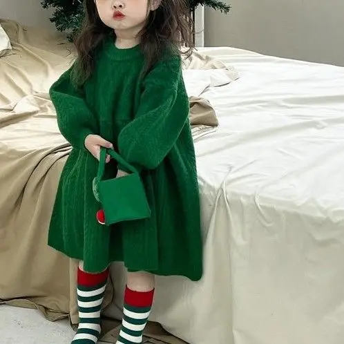 

Girls Sweater Dress 2023 Autumn and Winter Twist Childrens Loose Solid Medium Long Sweater Ancient Style Fashion Pullover Dress