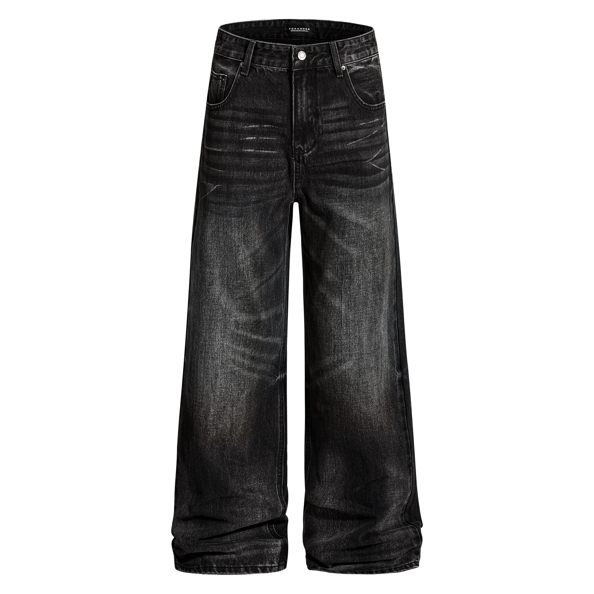 

Retro Waed Denim Jeans Loose Fit High Street Sle for Men And Women Couple Long Pants Autumn Casual ex Jeans