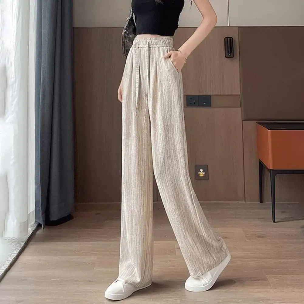 Женские широкие брюки до щиколотки, повседневные летние однотонные свободные брюки из ледяного шелка с эластичной резинкой на талии, весенне-летние женские брюки