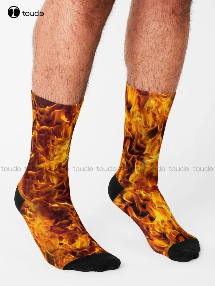 Fire And Flames Pattern Socks Girls Crew Socks Personalized Custom Unisex Adult Teen Youth Socks 360° Digital Print Harajuku Art