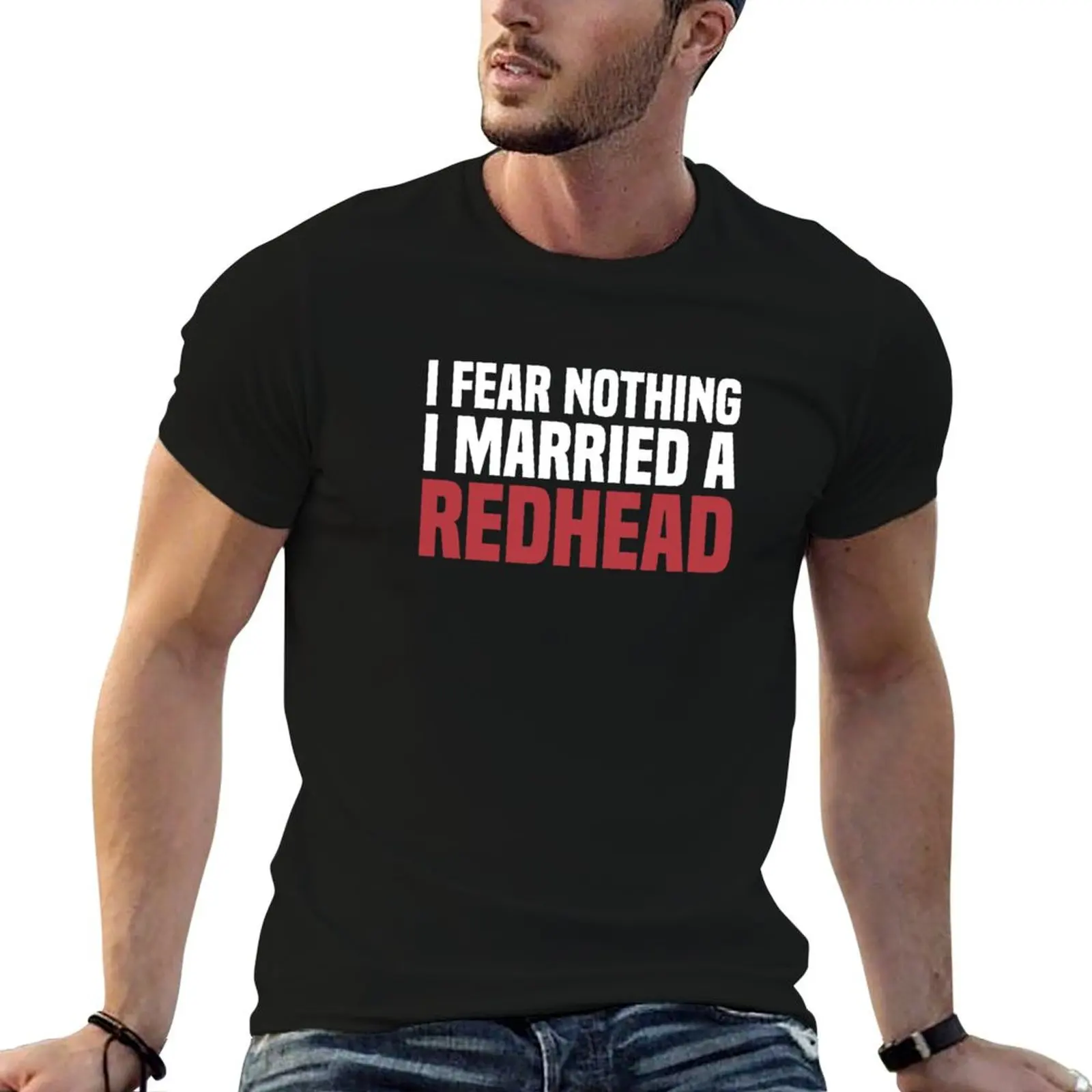 Eu não tenho medo de nada, me casei com uma ruiva MC1R, camiseta masculina de algodão pesado 100% algodão.