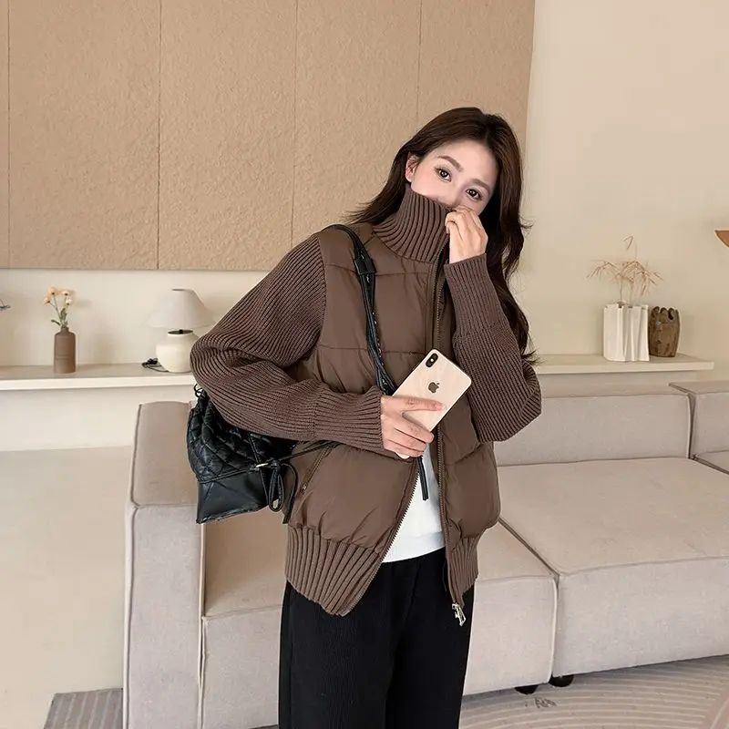 Giacca imbottita Parka da donna Maniche lavorate a maglia impiombate Capispalla Colletto rialzato Abiti slim fit Cappotti ispessiti Abbigliamento femminile