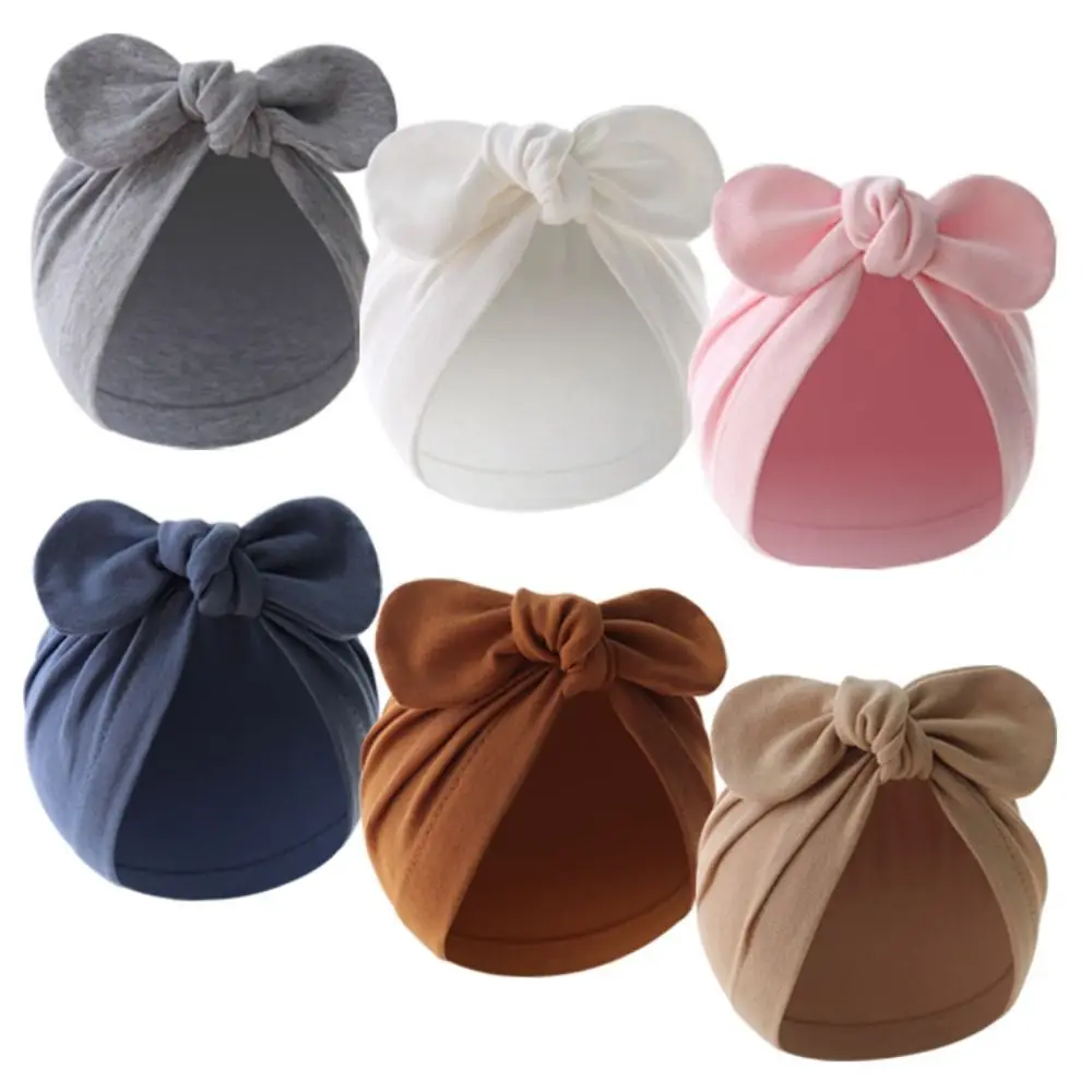 Cute Flower Knot Baby Hat Solid Color Cotton Bunny Ears Hat Soft Newborn Headband Girls Bunny Ears Hat Baby Hat
