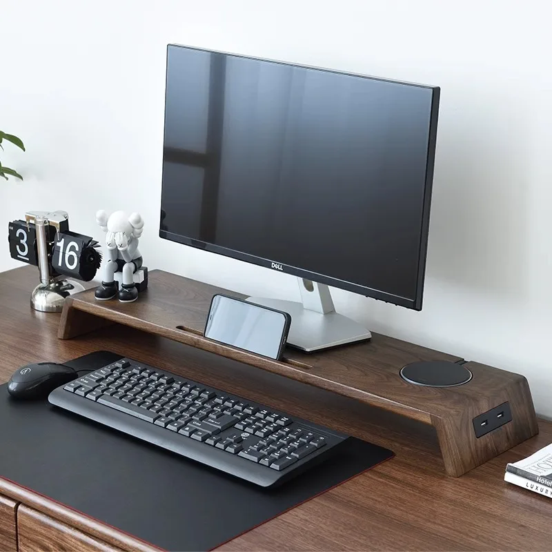 

Wholesale Black Walnut Solid Wood Display Elevated Shelf Office Desktop Storage Holders Protects Cervical Base Space Saving