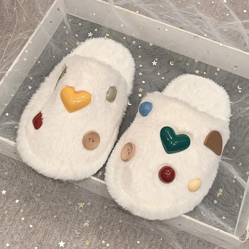 Kids Warm Furry Indoor Cotton Slippers Soft Plush Thick Sole Non Slip Slip on House Shoes for Boys Girls Autumn Winter Daily