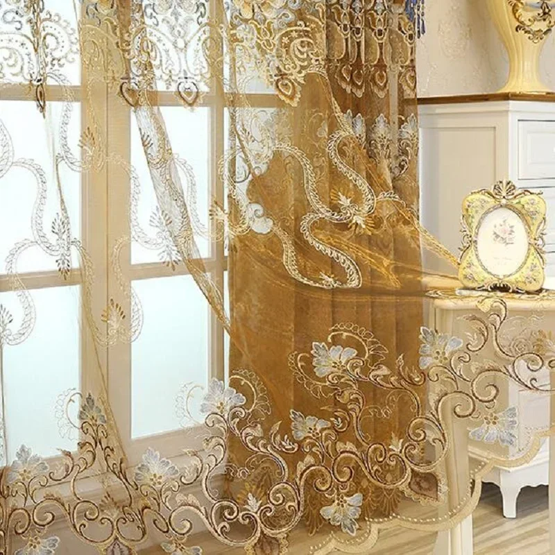 Europe Home Decoration Luxury Valance Curtains For living Room Bedroom Windows Flowers Embroidered Curtains Fabric Tulle