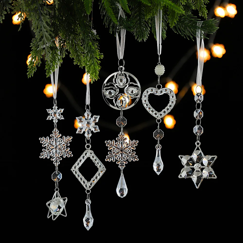 2Pcs Acrylic Icicle Ornament Transparent Christmas Tree Pendant Drop Ornament Snow Ice Cone Threaded Festival Party Supplies