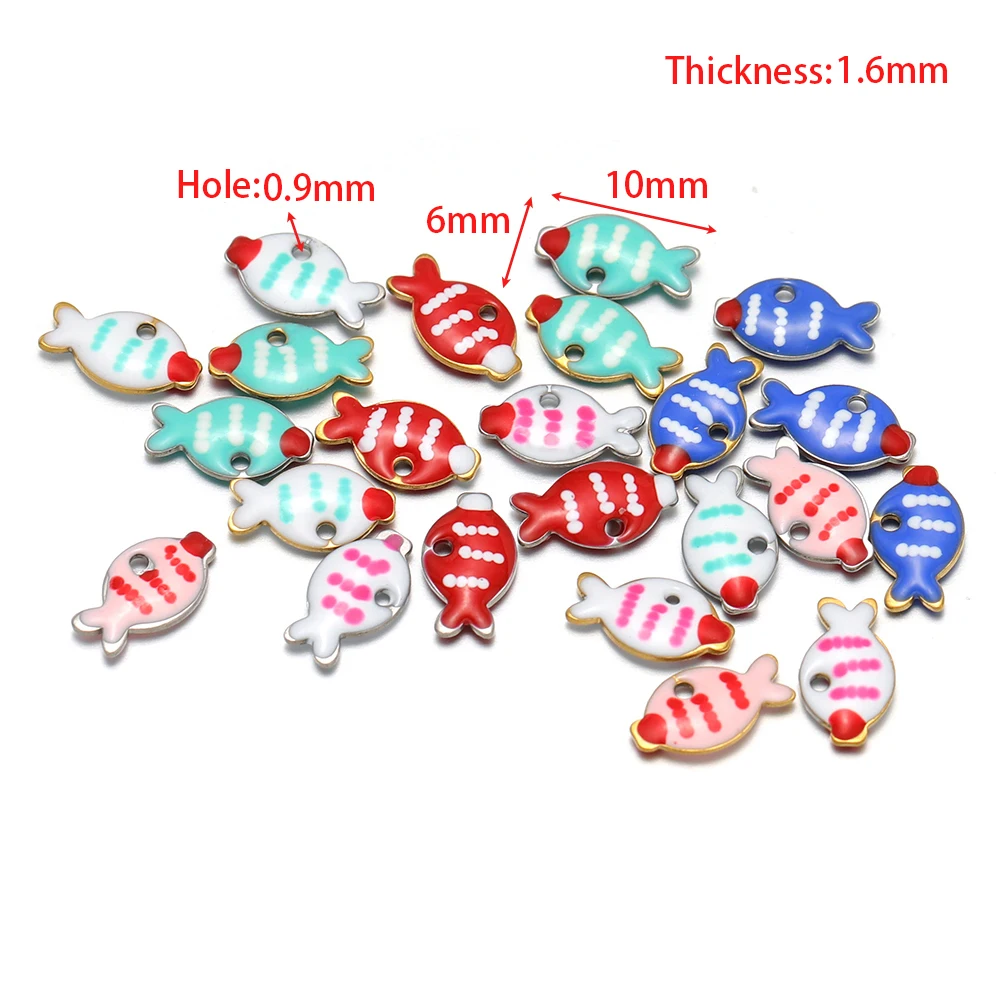 20pcs No Fade Stainless Steel Stripe Fish Charms Double-sided Enamel Pendants DIY Jewelry Making Necklaces Bracelets Decorations - Detail 1