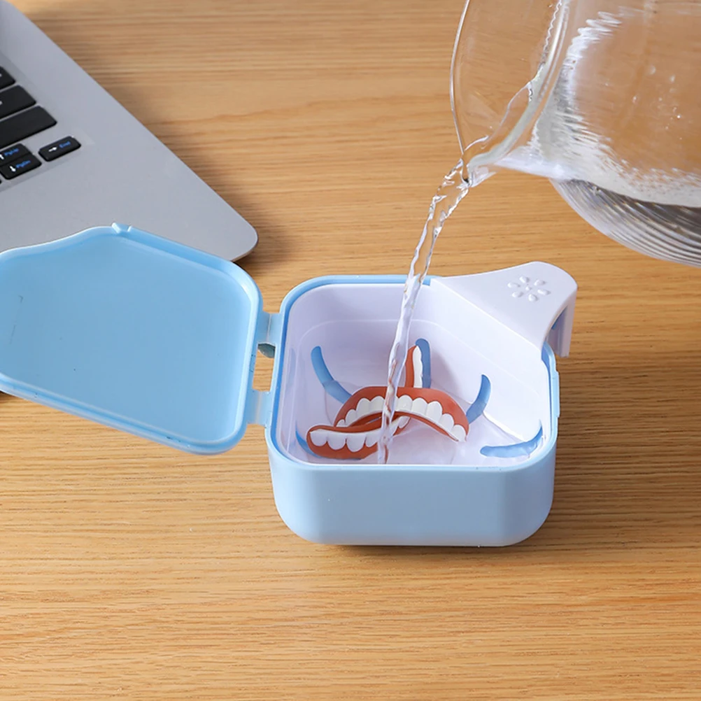 

Denture Case Retainer Box for Soaking Storing Travel Portable Plastic thodontic Brace Holder Partial Dentures Storage Container