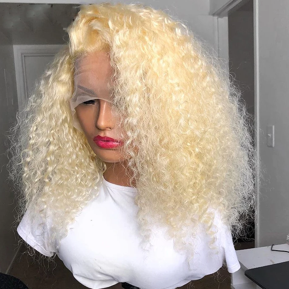 Bob Soft Glueless Blonde 26 Inch Long 180% Density Kinky Curly Lace Front Wig For Black Women Babyhair Preplucked Daily 613#