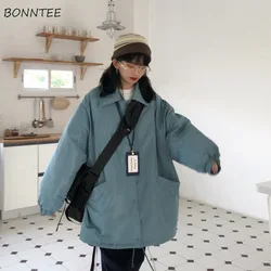 Solid Simple Parkas for Women Warm Leisure Loose Winter Coat Pig Pocket Student Female Top Young Causal Jacket  Harajjuku