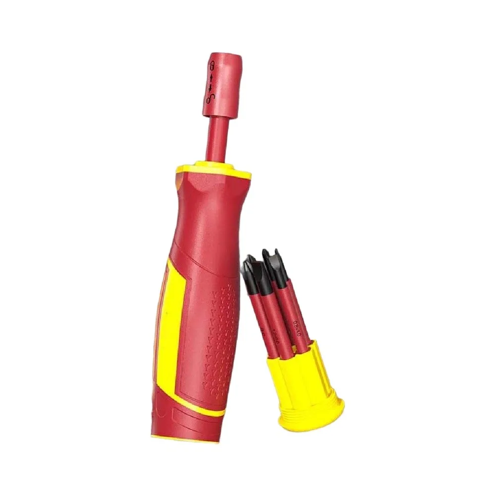 Electrical Safety Screwdriver Set 1000V Insulated Magnetic Tips Slotted For cross Bits Red Ergonomic Handle 7pcs 11pcs