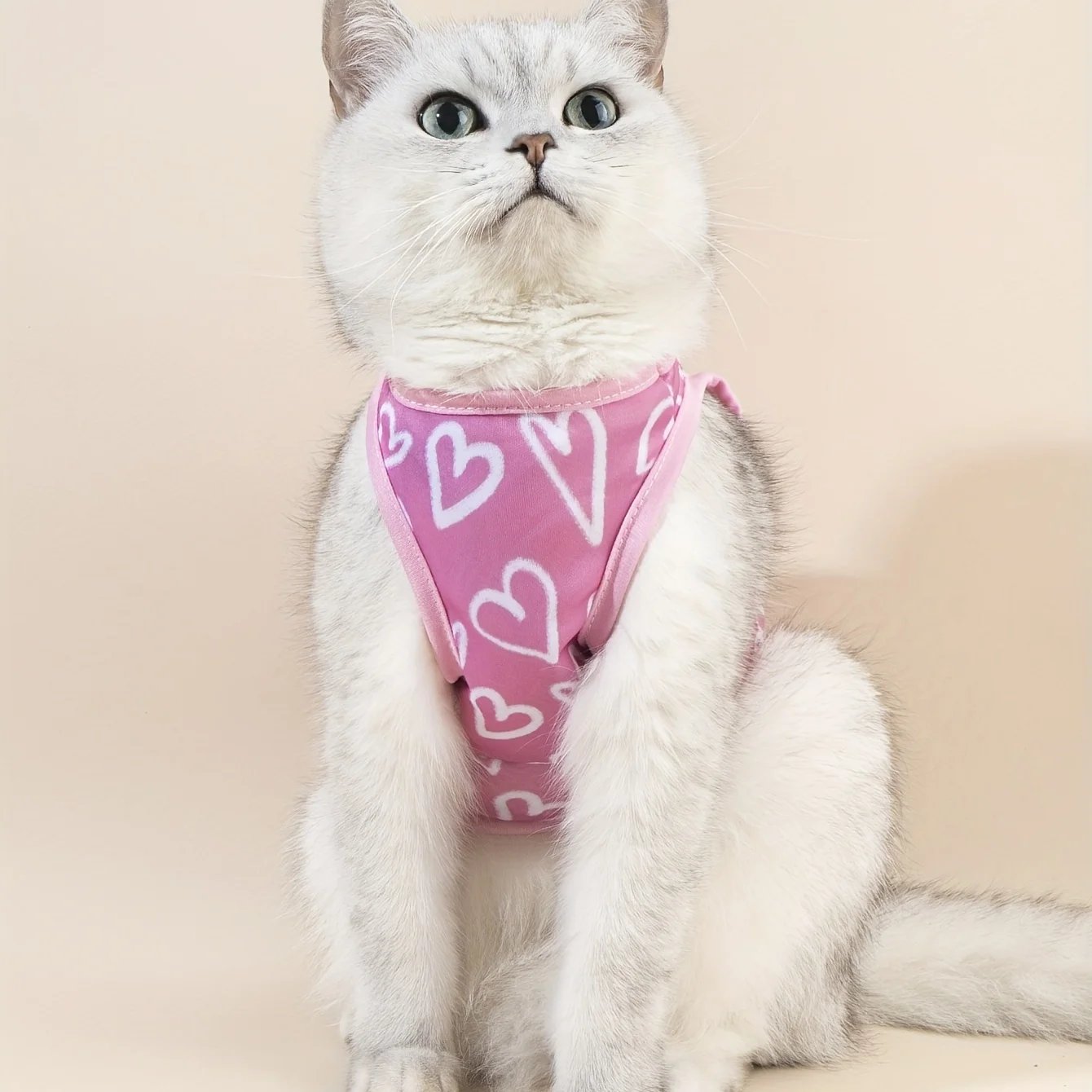 Pet clothes: dog and cat vest comfortable, breathable, elastic, not tight, full of pink hearts