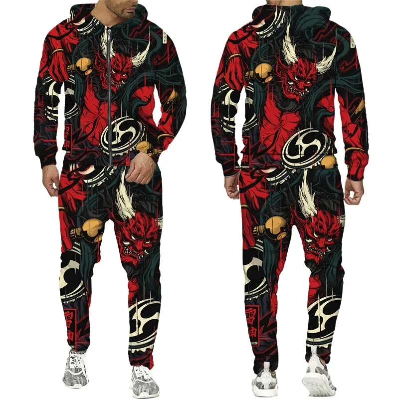 3D Dragon Printed Zip Hoodie + Pants Suit Cool Men/Women 2 Pcs Sportwear Tracksuit Set Autumn and Winter Men's Clothing