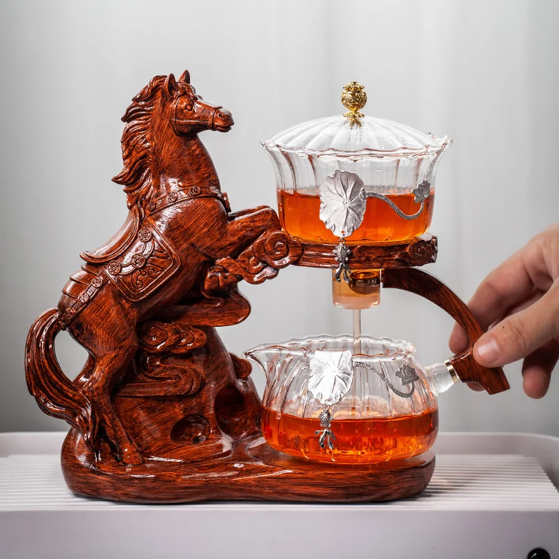 Creative Horse Teapot Full Automatic Glass Teapot Infuser Magnetic Water Diversion Heat-resistant Kungfu Tea Drinking Tea Set