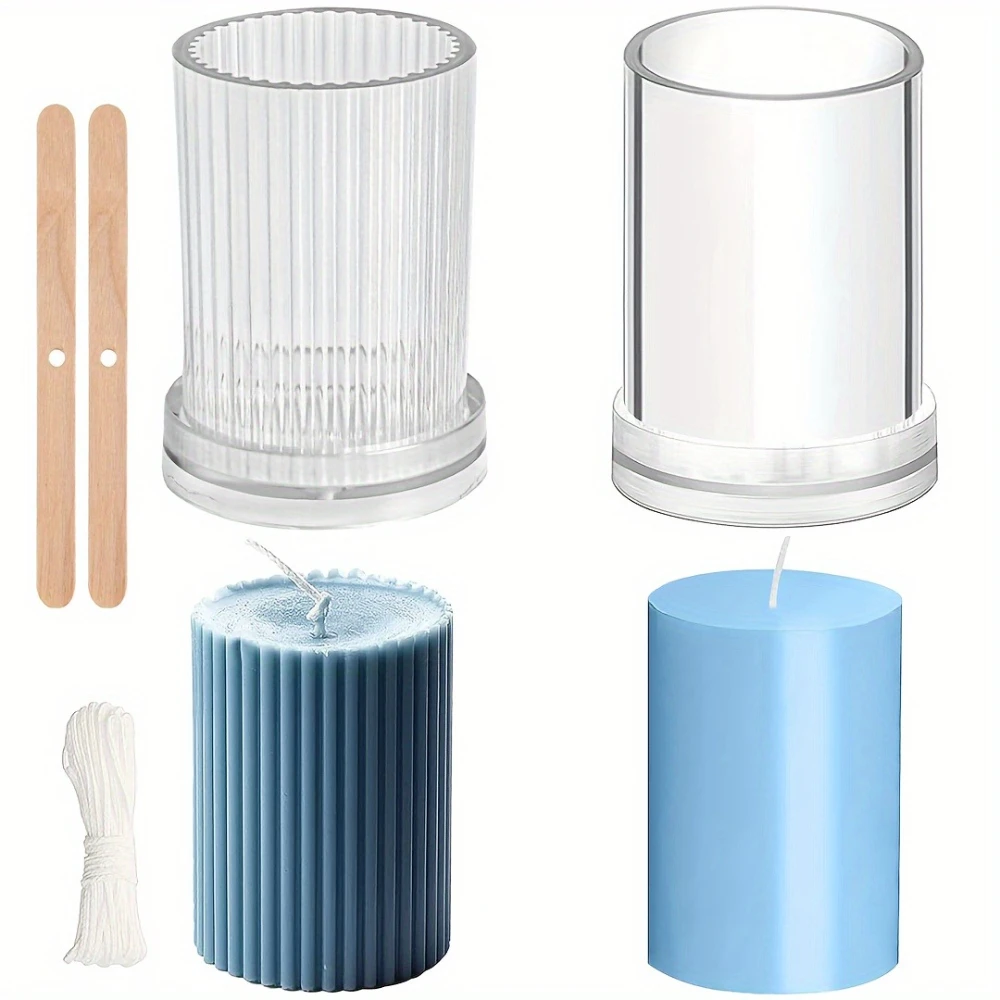 6Pcs/set Acrylic Mold for Candle Making Kit 2.4m Candle Wick Wooden Wicks Holder Stripe Pillar Plastic Candle Mold Wedding Decor