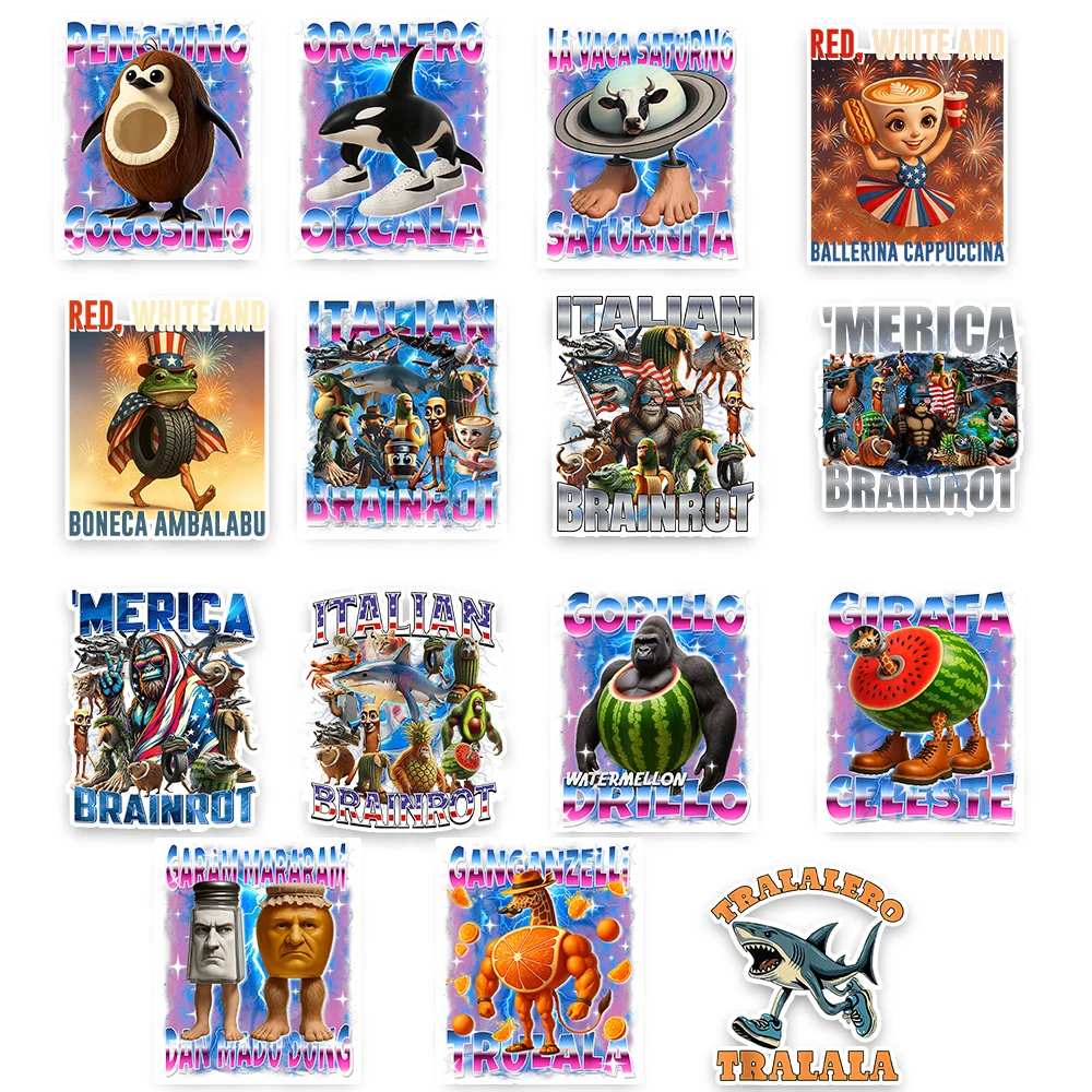 لتقوم بها بنفسك فرحان الإيطالية الدماغ حقيبة ملصق 60 قطعة Bombardino Crocodillo ملصق الكتابة على الجدران الهاتف الأمتعة ملصق للمراهقين هدية