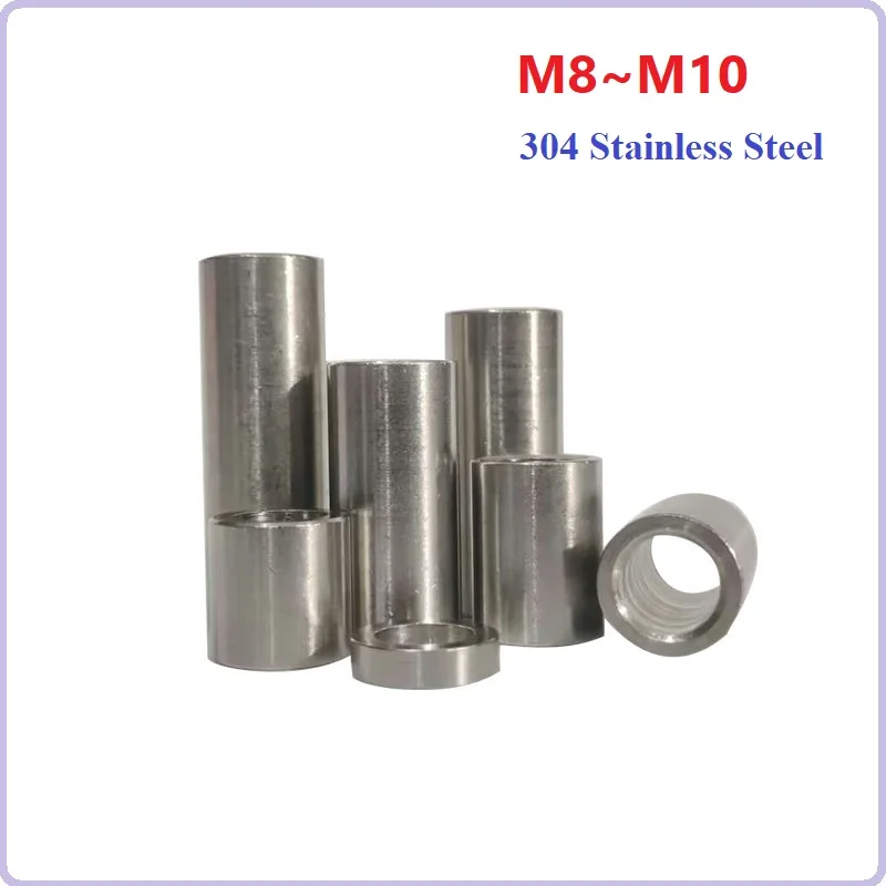 304 Stainless Steel Sleeve ID 8-10mm Hollow Bushing Extended Cylindrical Steel Toothless Screw Sleeve Washer OD 12-16mm