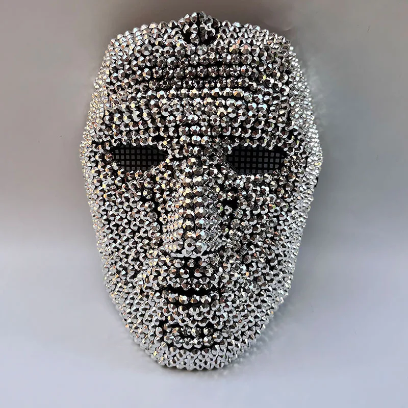 Masque de patron en strass scintillant, couverture complète du visage pour hommes et femmes, accessoires de Costume, accessoires de fête Cosplay DJ, masque de Carnaval