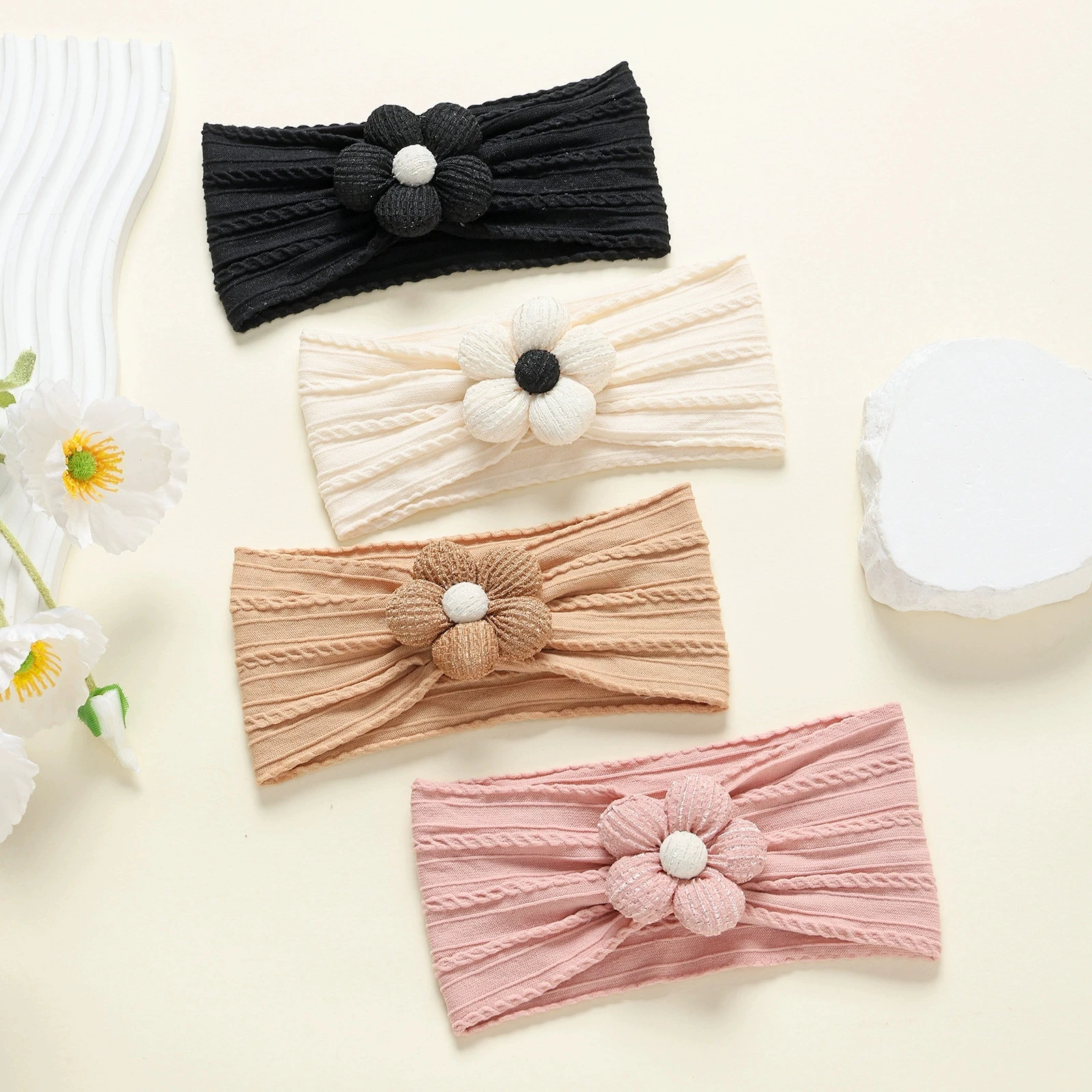 

4pcs/lot Flower Baby Headband Girls Child Bowknot Turban Cable Print Nylon Headwraps for Kids Headbands Baby Hair Accessorie