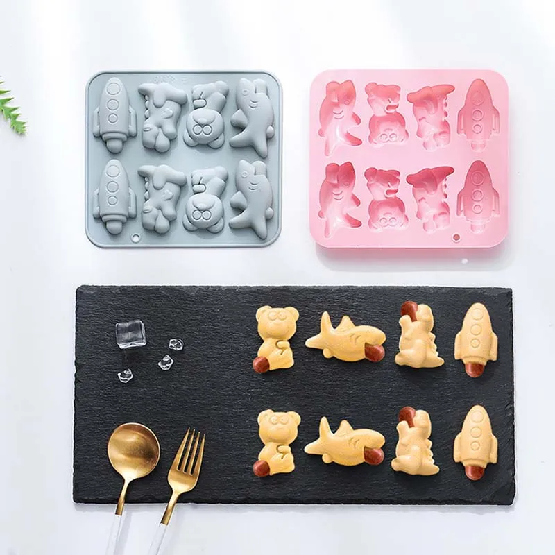 8 cavity 4 kinds cartoon animal shaped chocolate silicone molds DIY handmade dessert pudding jelly cake baking molds