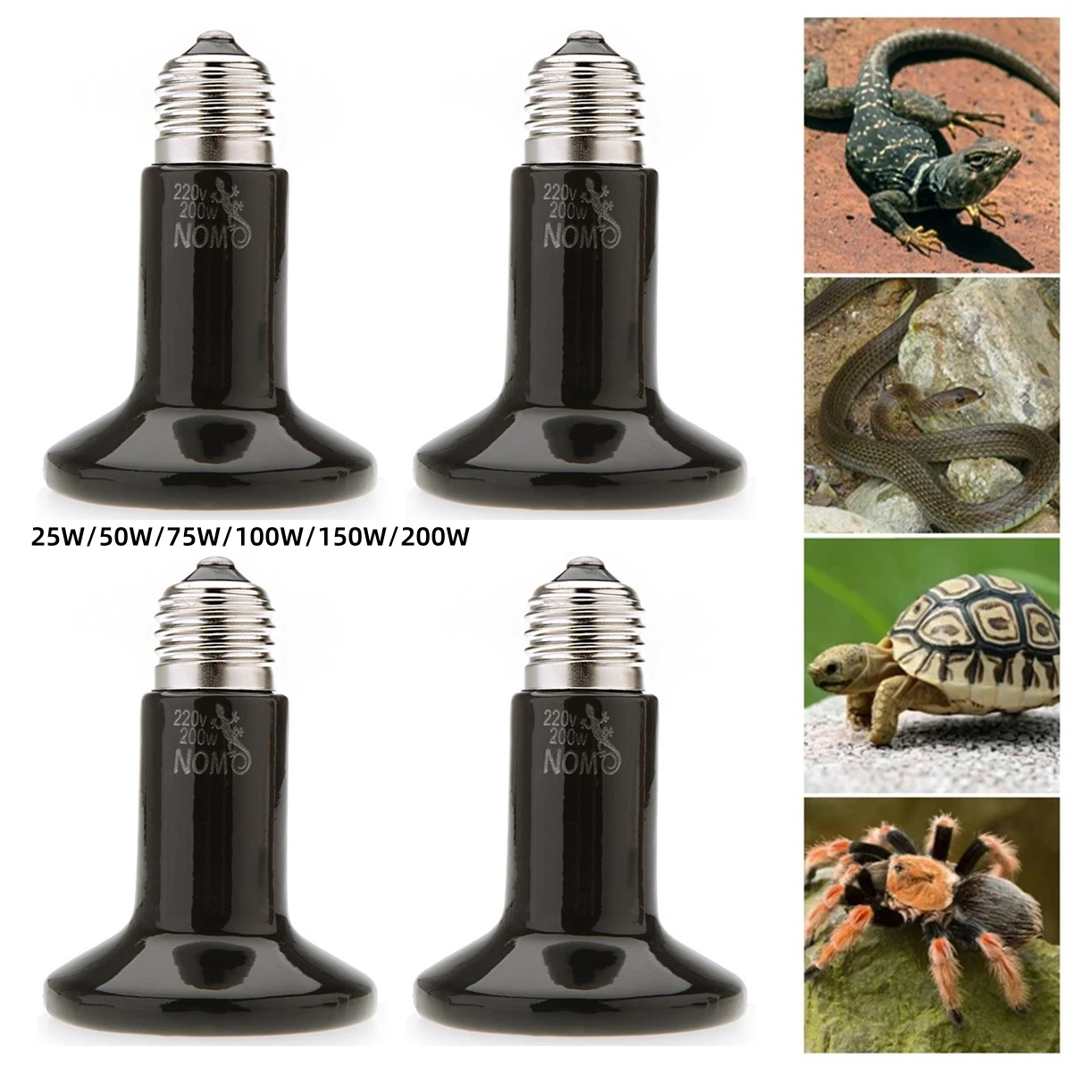 4Pcs 220-240V Reptile Pet Ceramic Heating Lamps 25~200W No Light Far Infrared Heater Bulbs Turtle Snake Lizard Pet Chick Lamps