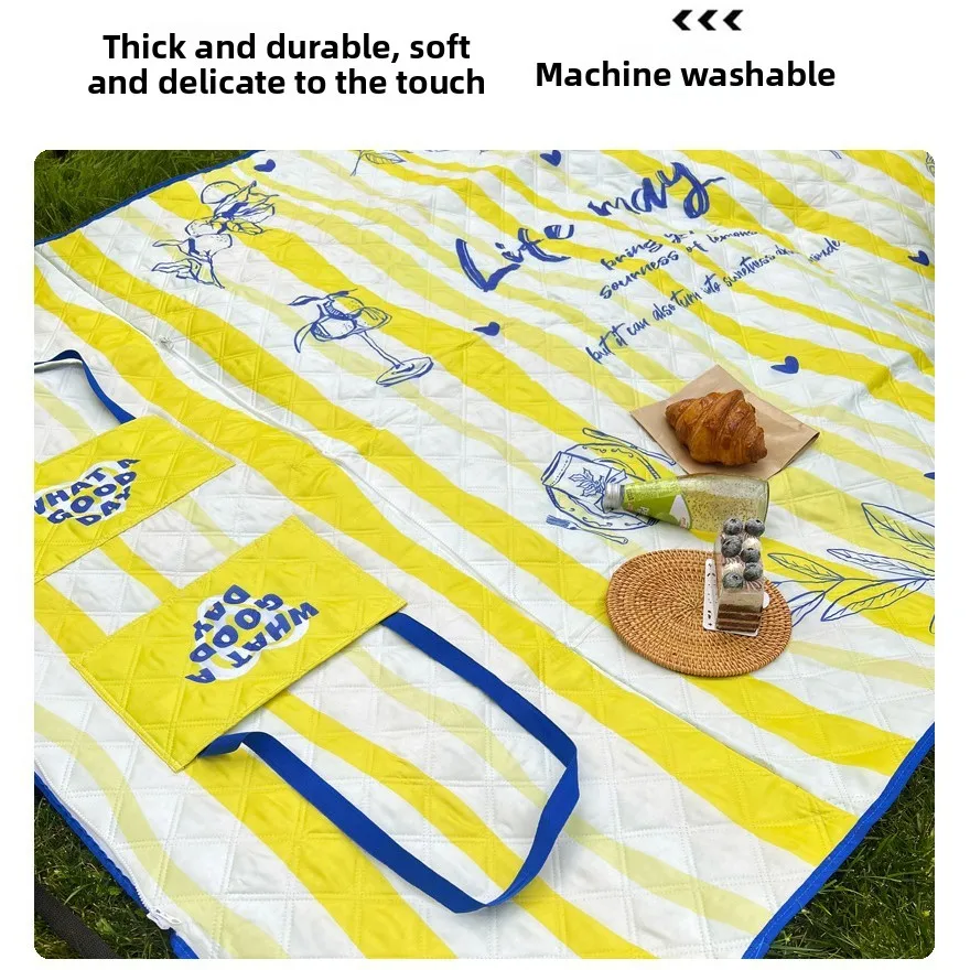 hit productIns-style Strap Handle Ultrasonic Foldable Picnic Mat Non-slip Moisture-proof Outdoor Portable Double-sided Waterproo