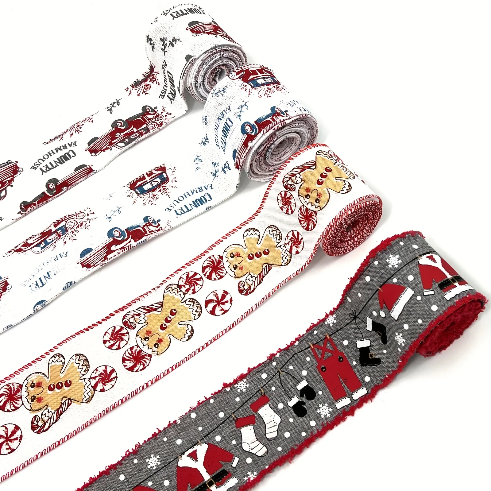 1pc 5 Yards Wired Ribbon,Red Truck with Christmas Tree White Snowflake Wired Christmas Ribbon for Christmas Tree, Party Decor