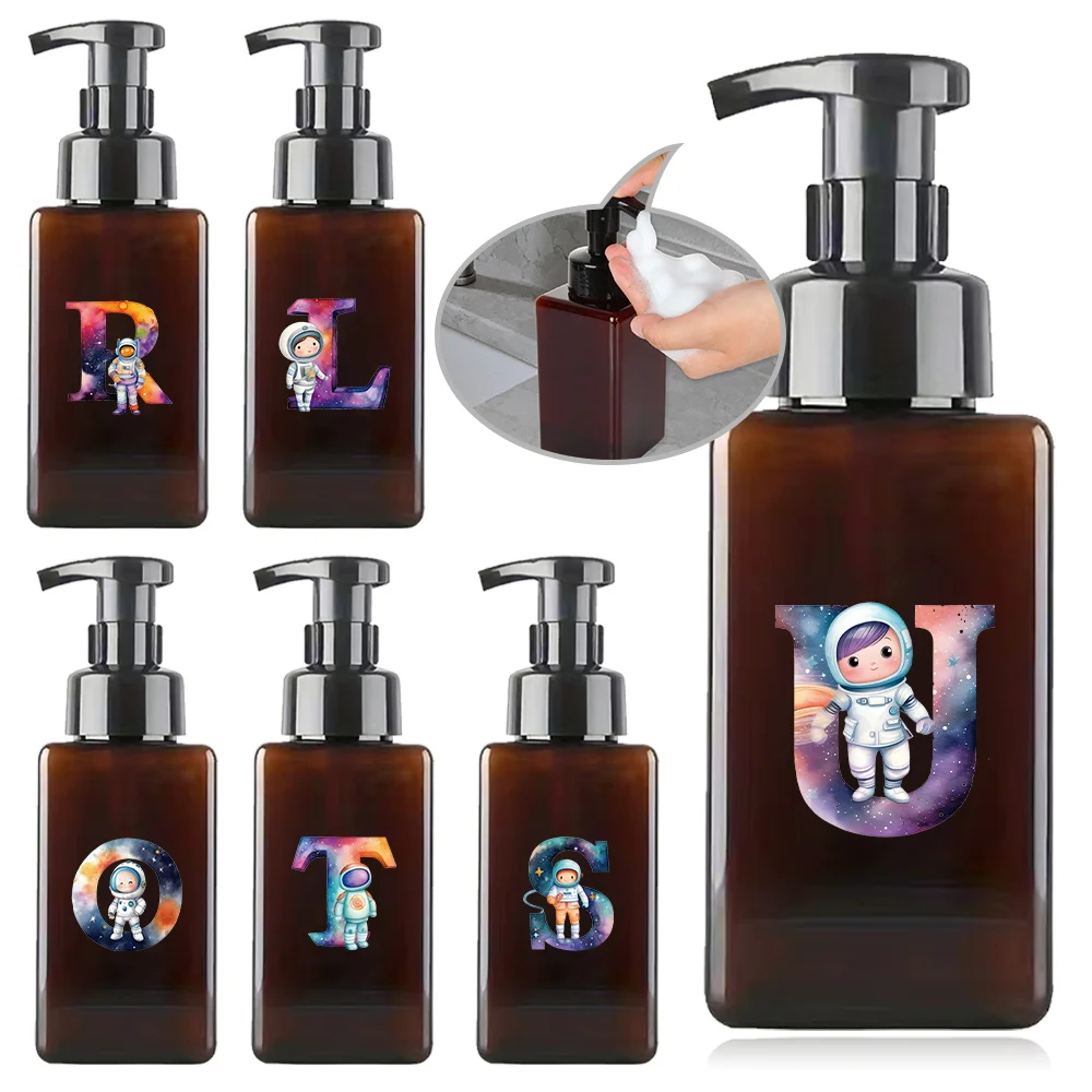 

250ml Refillable Foam Pump Bottle Foaming Soap Dispenser Shampoo Body Wash Split Bottles Large Capacity Astronaut Letter Pattern