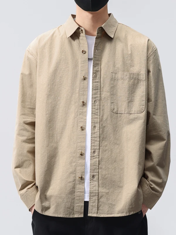 

High-End Japanese Sle Retro Color Casual irt Men's Spring Autumn Trendy Loose Collar Long Sve irt Jaet