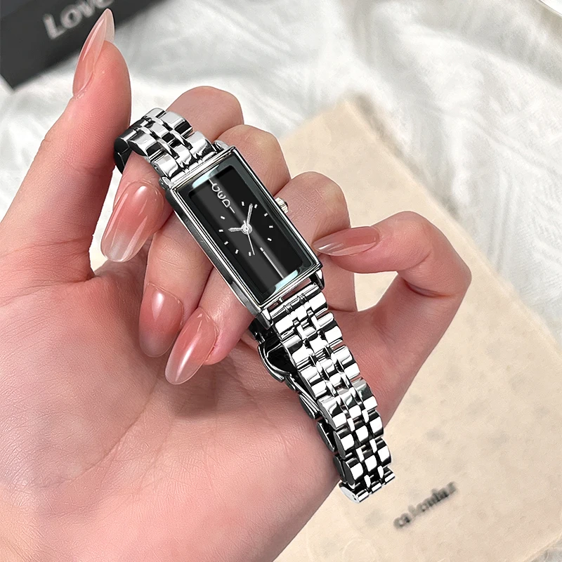 Vintage high-end rectangular steel watch for women, simple and niche high-value quartz watch