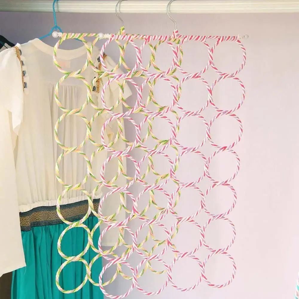 1Pcs New Iron Rattan Weave Scarf Hanger Foldable 6/9/12/16/20/28 Ring Scarves Holder Iron Display Rack Wardrobe Storage Holder