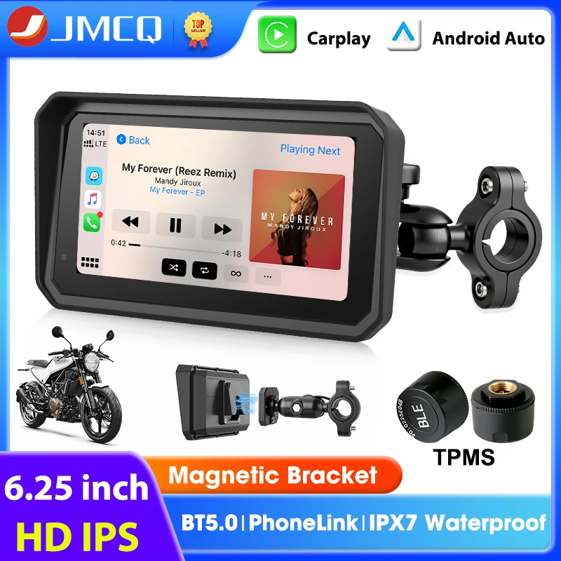 

6,25-дюймовый мотоцикл Carplay GPS-навигация Bluetooth Мотомонитор Магнитное крепление IPX7 Водонепроницаемый беспроводной Carplay Android Auto