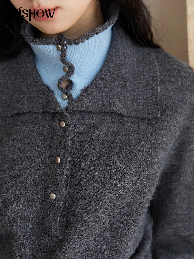 MISHOW Women's Autumn Double-Layer Knit Sweater, Loose Fit