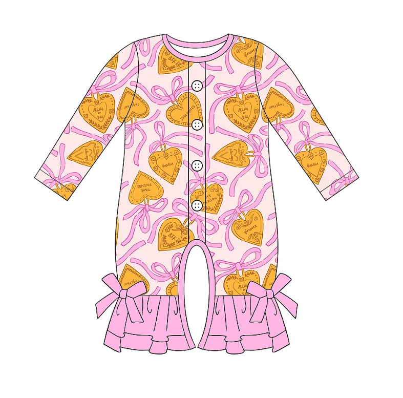 

Valentine's Day Baby Jumpsuit Boutique Children's Wrap Long Sleeve Love Bow Print Girls Jumpsuit Bow