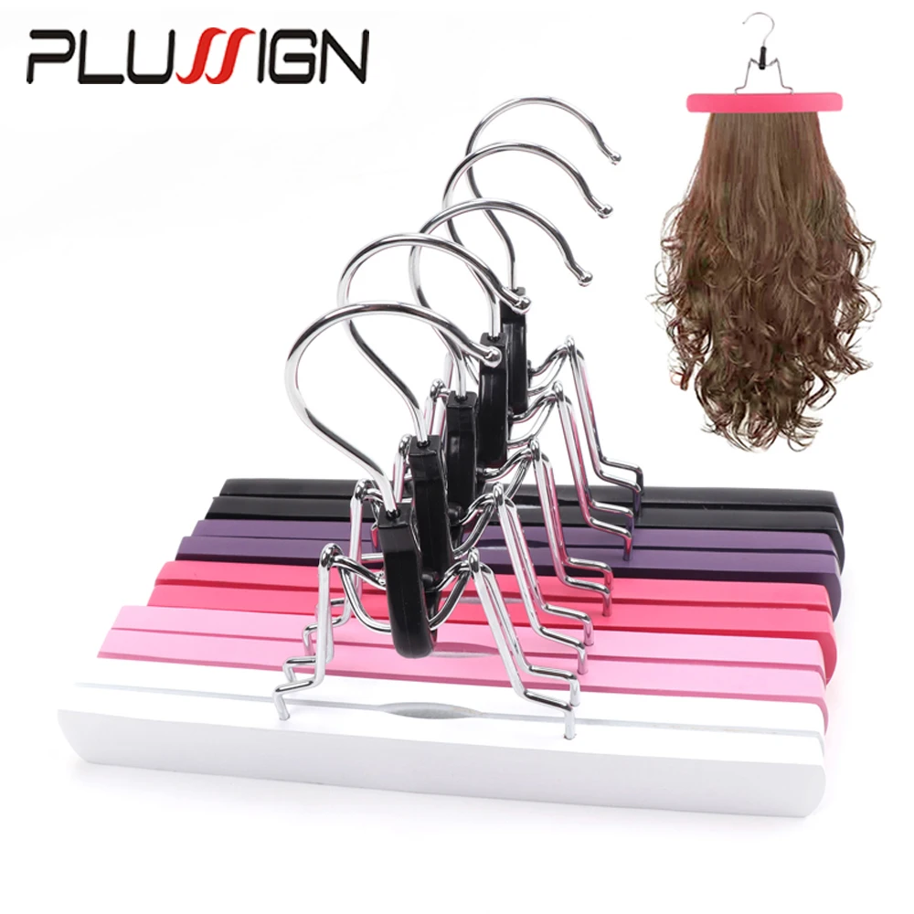 Plussign Wooden Double-Sided Hanger With Swivel Hook For Hairpieces Ponytail Bundles Holder Hanger For Wig Carrier Wig Holder