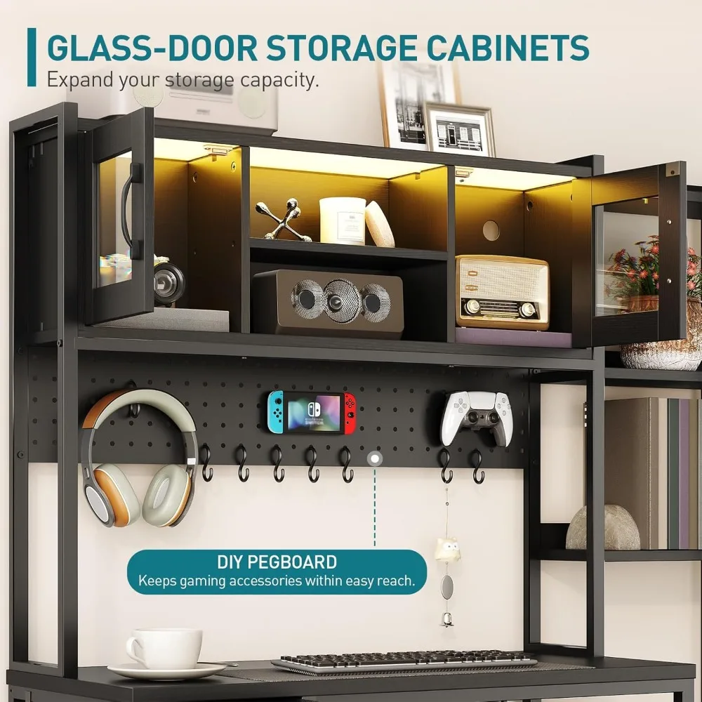 مكتب كمبيوتر صغير مع كوخ وأدراج، مكتب كتابة قابل للتمديد مع طاولة ثانوية قابلة للسحب، حامل شاشة وعجلات دوارة، ج #3