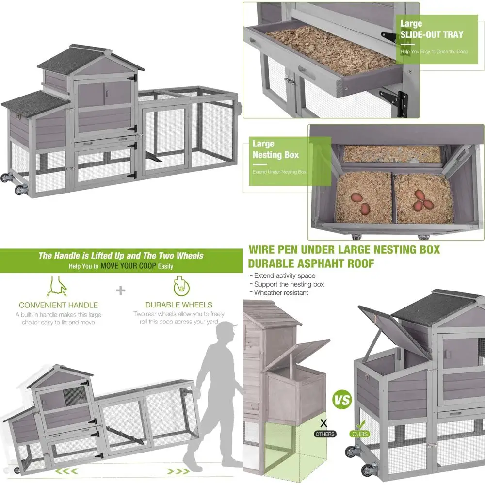 

Expandable Wooden Chicken Coop with Wheels for Outdoor Use, Suitable for Chickens and Rabbits