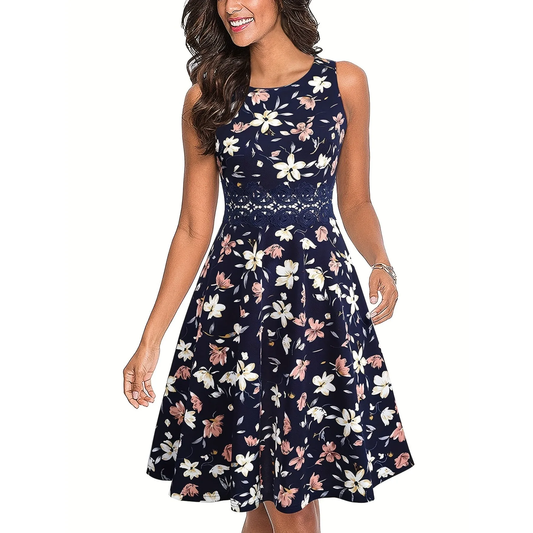 

K 95480 Fashion Lace Evening Dress Elegant Women's Lace Dress Citywalk Suitable All Seasons Seven Sleeve Long Dress