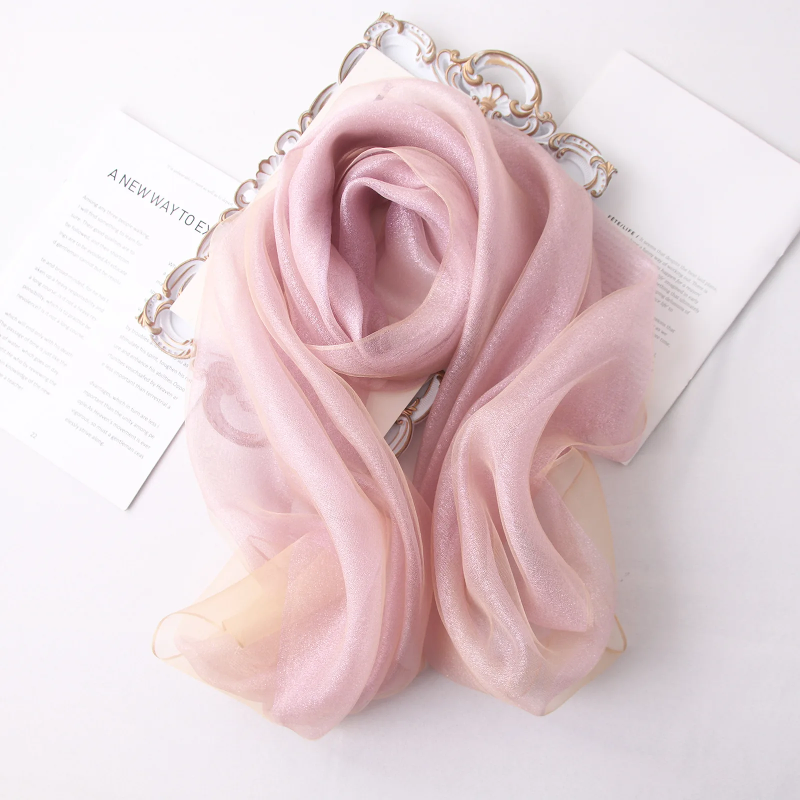 VREOVOR Spring and Autumn New Silk Scarf Eugen Yarn Solid Color Flash Eugen Yarn Double Layer Mulberry Blended Shawl Women