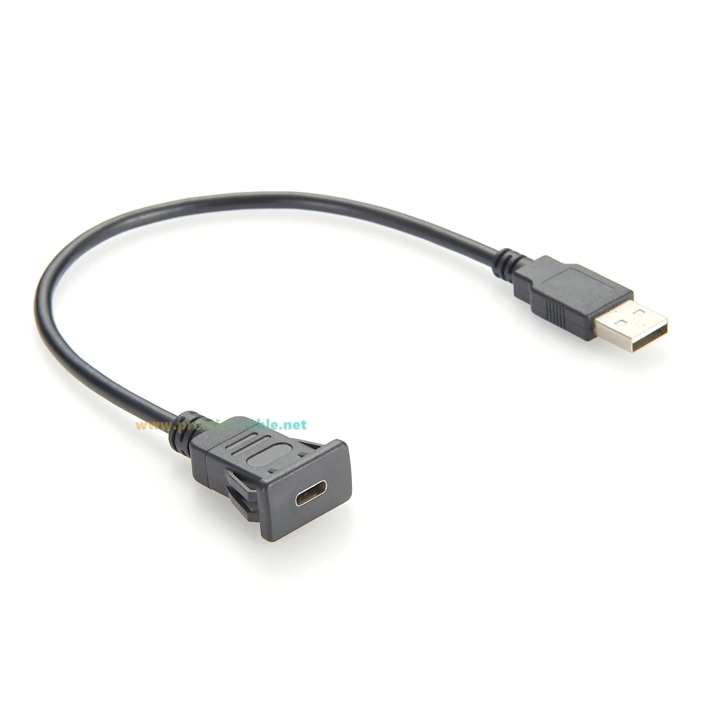 USB A to C Snap-In Panel Mount Cable Square Single Port 480Mbps USB 2.0 to Type C 3.1 Flush Mount Extension Cable With Buckle